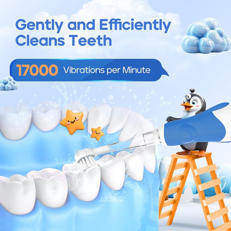 Seago فرشاة أسنان كهربائية للأطفال من 0-3 سنوات، فرشاة أسنان للأطفال مع مؤقت ذكي وقاعدة شفط، 4 رؤوس فرشاة بديلة SG-513 (كحلي-سي) - Image 3